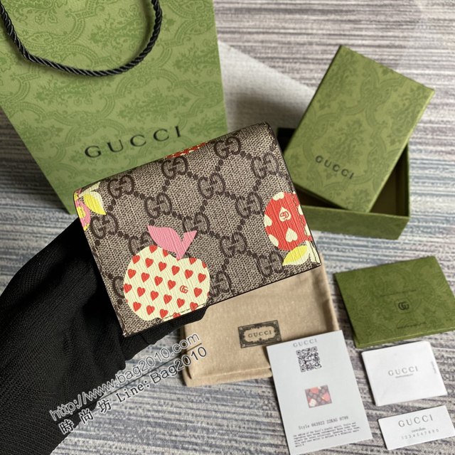 Gucci新款包包 古馳女士零錢包 Gucci心蘋果圖案短夾 663922  ydg3013